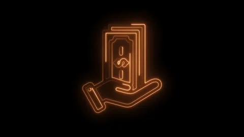 Glowing neon hand holding stack of money bills with dollar sign abstract fi.. Stock Footage 346128227