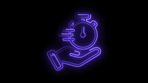 Glowing neon hand holding stopwatch representing fast service and delivery .. Stock Footage 345997978