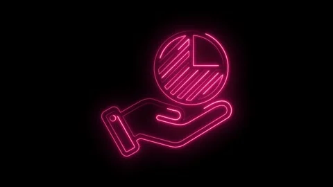 Glowing neon hand holds pie chart investment financial management statistic.. Stock Footage 346006984
