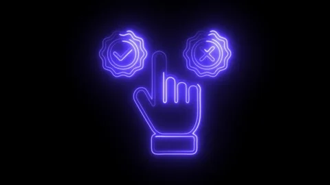 Glowing Neon Hand Pointer Choosing Between Verified Checkmark and Rejected .. Stock Footage 314713391