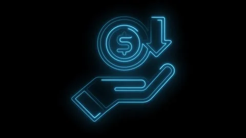Glowing neon hand receiving dollar coin with arrow downwards animation on b.. 動画素材 309912533