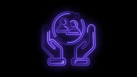 Glowing neon hands supporting teamwork cycle on black background professional Stock Footage 330783699