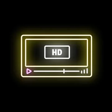 Glowing neon hd video player interface icon Illustrazione stock