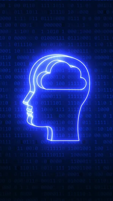 Glowing neon head with cloud brain concept Stock Footage 324702145
