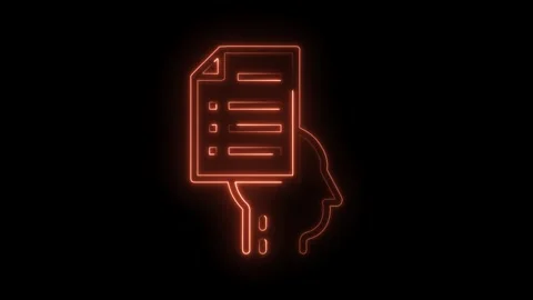 Glowing neon head with document animation represents business process review and Stock Footage 322963296