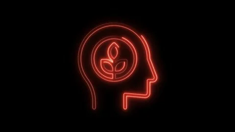 Glowing neon head with leaf icon concept for growth and positive mindset on Stock Footage 322968051
