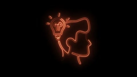 Glowing neon head with lightbulb idea on black background animated stock fo.. Stock Footage 345996072