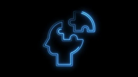 Glowing neon head with missing puzzle piece illustrating problem solving and Stock Footage 322968262