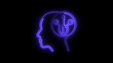Glowing neon head profile artificial intelligence brain concept on black ba.. Stock Footage 308605706