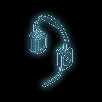 Glowing neon headset on black background, isometric view Stock Illustration