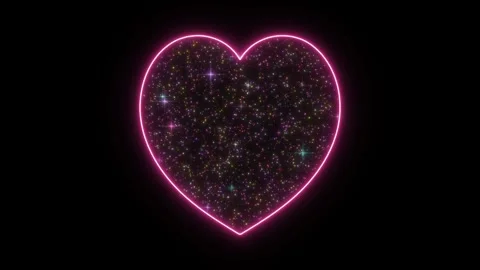 Glowing Neon Heart Love Icon with Energy Particles and Star Glitter Animation. Video stock 337681253
