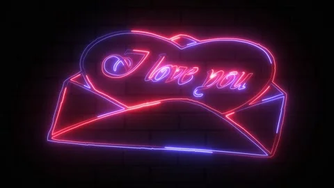 Glowing neon heart shape with text i love you and letter box suit icon. Red.. Stock Footage 295933939