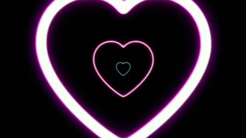 Glowing Neon Heart Tunnel Horizontal Motion Background Stock Footage 344748384