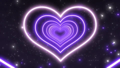 Glowing Neon Heart Tunnel Loop with Purple Light and Starry Background Stock Footage 341828783
