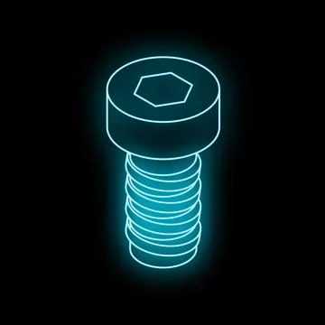 Glowing neon hex bolt shining on black background イラスト素材