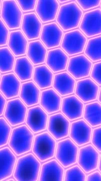 Glowing neon hexagon honeycomb pattern in purple and blue tones, futuristic.. イラスト素材