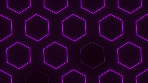 Glowing neon hexagon pattern background with purple light, futuristic tech grid Stock Footage 330086883