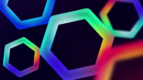 Glowing neon hexagon shapes with smooth camera movement and colorful gradient 스톡 동영상 335029807
