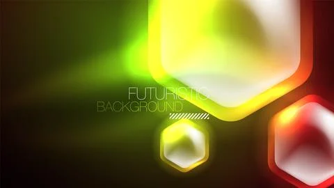 Glowing neon hexagons in dark space. Digital technology cyberspace hi-tech Stock Illustration