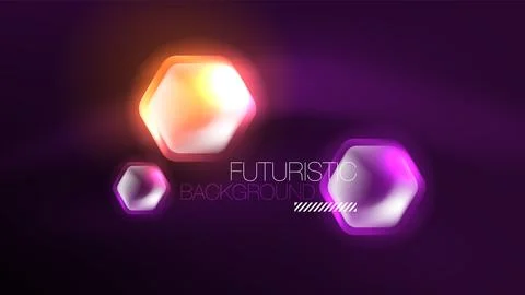 Glowing neon hexagons in dark space. Digital technology cyberspace hi-tech Stock Illustration