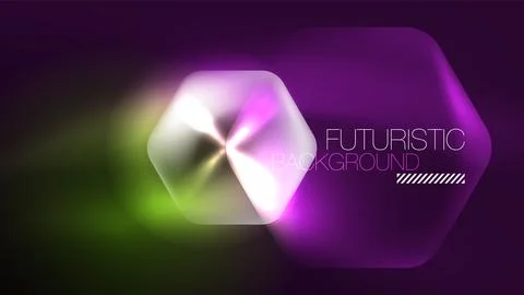 Glowing neon hexagons in dark space. Digital technology cyberspace hi-tech Stock Illustration