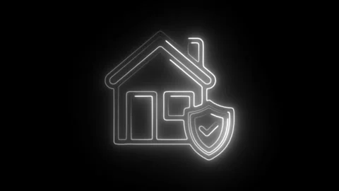 Glowing neon home security icon isolated on black background. HD Video moti.. Stock Footage 304129578