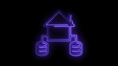Glowing neon home with server connection on black background depicts network Video stock 322983326