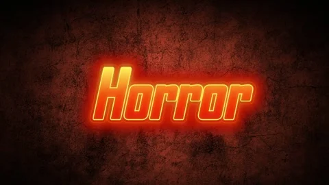 Glowing neon horror text animation against dark distressed red gritty wall Stock Footage 343550749