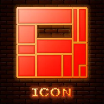 Glowing neon House Edificio Mirador icon isolated on brick wall background 스톡 일러스트