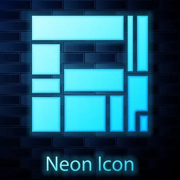 Glowing neon House Edificio Mirador icon isolated on brick wall background... 스톡 일러스트