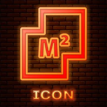 Glowing neon House plan icon isolated on brick wall background.  Vector Stock Illustration