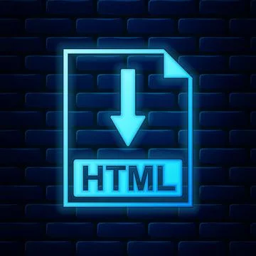 Glowing neon HTML file document icon. Download HTML button icon isolated on イラスト素材