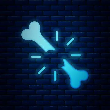 Glowing neon Human broken bone icon isolated on brick wall background. Vector Stock Illustration