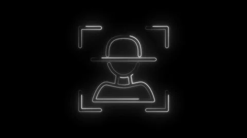 Glowing Neon Human Face Scan Icon Outline Animation on Black Background Stock Footage 333952715