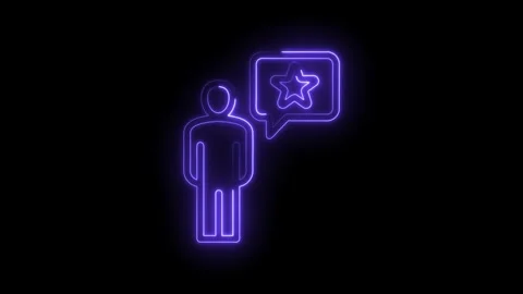 Glowing Neon Human Figure Icon with Star Speech Bubble on Black Background Stock Footage 333954986