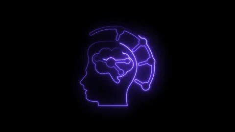 Glowing neon human head with brain connections representing artificial inte.. Stock Footage 330779626