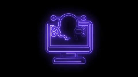 Glowing Neon Human Profile Icon on Computer Screen Abstract Digital Technology Stock Footage 333952757