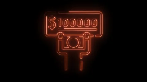 Glowing neon hundred thousand dollar prize check on black background animatio Stock Footage 345973878