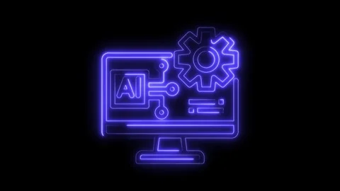 Glowing Neon A I Computer Gear Icon Technology Concept Abstract Blue Light .. Video stock 315655585