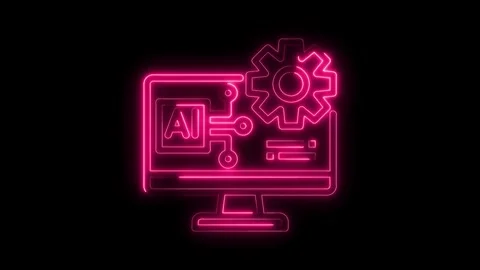 Glowing Neon A I Computer Gear Icon Abstract Technology Concept artificial .. Stock Footage 315655597