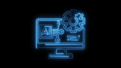 Glowing Neon A I Computer Icon with Gear Symbolizing Artificial Intelligenc.. Stock Footage 315655593