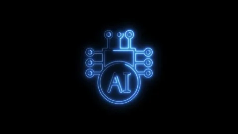 Glowing Neon A I Icon Circuit Board Technology Concept Isolated Black Backg.. Stock Footage 315655677