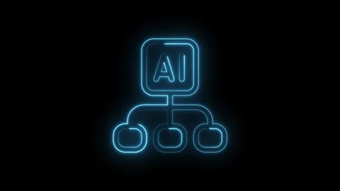 Glowing Neon A I Network Icon Futuristic Technology Symbol Blue Light Isola.. Stock Footage 314552388