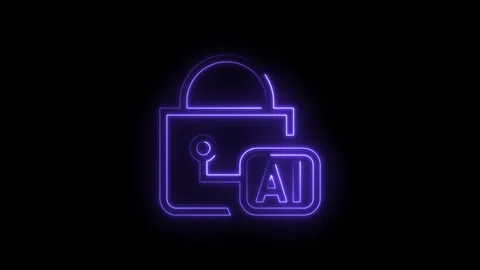 Glowing neon A I security lock icon with circuit board elements and transpa.. Stock Footage 314550407