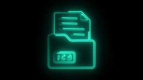 Glowing neon ico file icon isolated on black background. HD Video motion gr.. Stock Footage 304536353