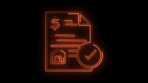 Glowing neon icon animation of approved house loan agreement on black backg.. Stock Footage 309910892