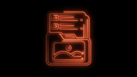 Glowing neon icon animation of folder with landscape and text files on black Stock Footage 322971647