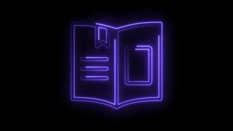 Glowing neon icon animation of an opened book with bookmark over a black Stock Footage 330778027