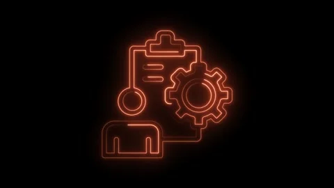 Glowing neon icon animation of project management tasks with teamwork and gears Stock Footage 322984438