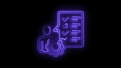 Glowing neon icon animation of task management with user and settings on black Stock Footage 330781608